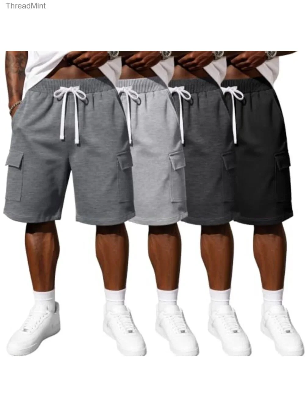 4 Pack Men's Cargo Shorts Lightweight Breathable Drawstring Athletic